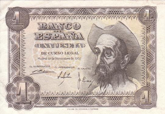 西班牙 1比塞塔 1951.-世界钱币收藏网|外国纸